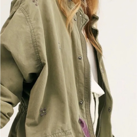 Free People Wildflower Parka Floral Embroidered Petals Velvet Drawstring Zip - Picture 3 of 7